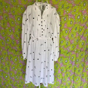 Vintage 70s dress black white long sleeve |S-M| 1970s boho retro In Cinq abstrac